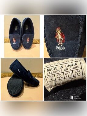 Polo Ralph Lauren brand children's Bear moccasin slippers.  US Size 1,